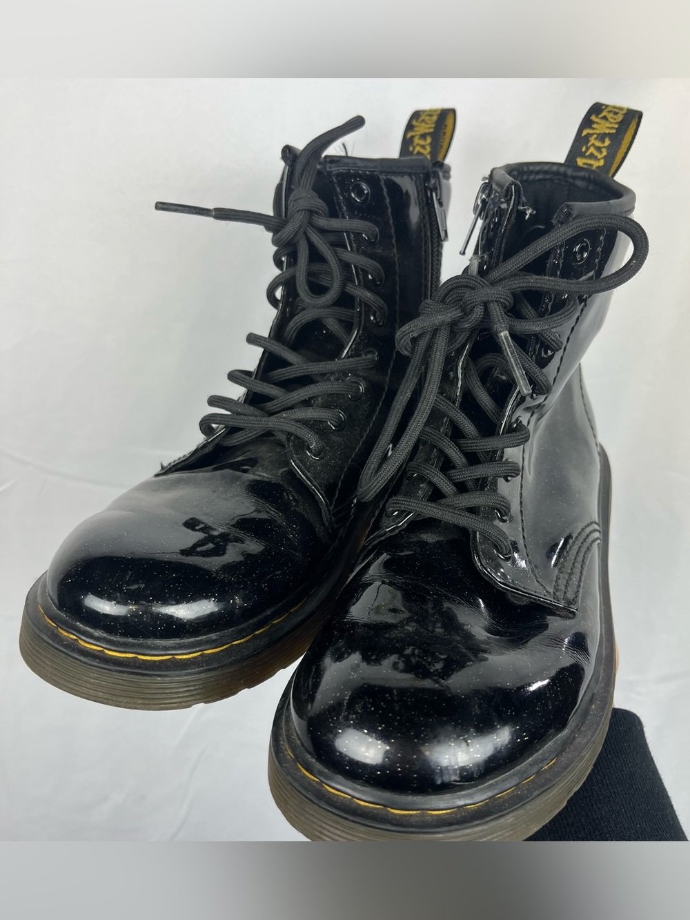Dr. Martens Kids' 1460 Black Coated Glitter Lace-Up Boots Size 3J